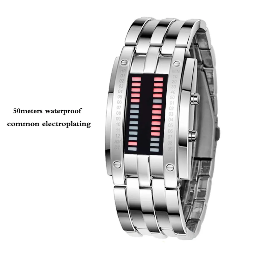 

Creative Fashion Digital Watch Full Steel Binary Wrist Watch LED Electronic Sport Watch Waterproof Women Men Watch Clock