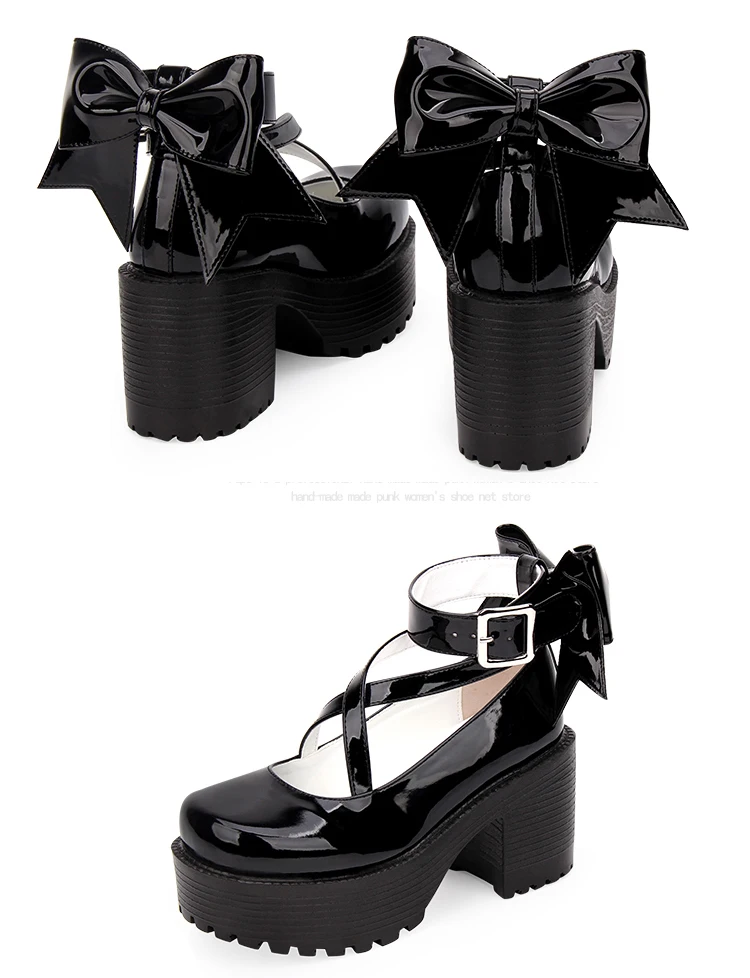 Женская обувь для костюмированной вечеринки в стиле аниме «Лолита»; сезон весна-осень; кожаная женская обувь принцессы на каблуке; обувь на платформе с высоким каблуком и бантом