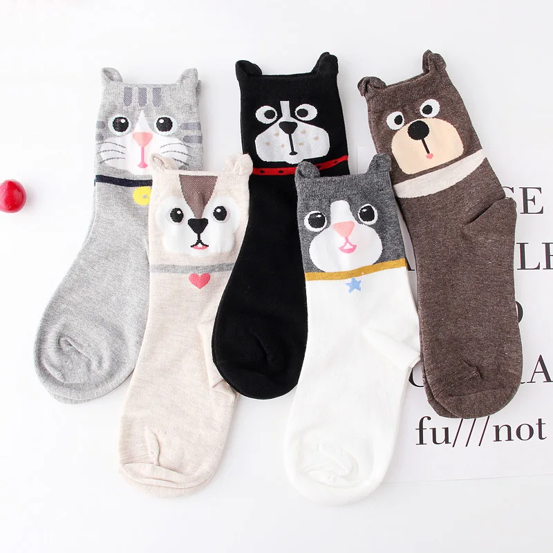 

Cartoon dog cat socks women cute animal odor absorbent sweat-absorbent spring autumn Cotton comfort leisure Student sock