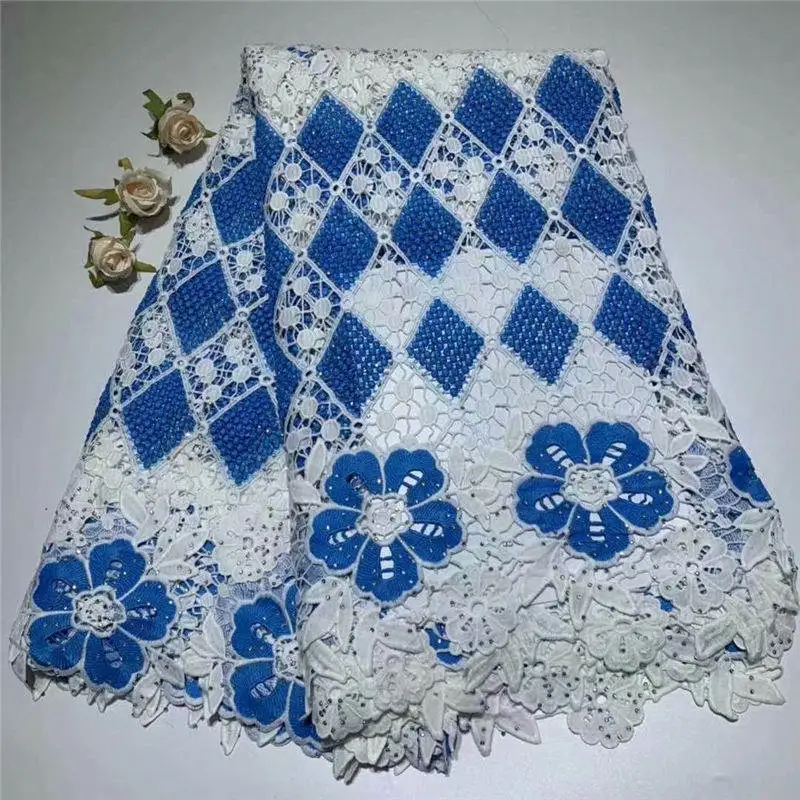 

ZQ!Latest French Lace Fabric High Quality African Lace Fabric With Stones Embroidery Nigerian Party Dress 5 Yards ! J30961
