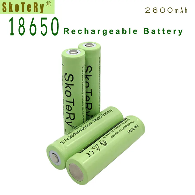 SkoTeRy 3X2600mAh 3,7 V 18650 аккумуляторная литиевая батарея Емкость и низкое внутреннее сопротивление для фонарика зеленый