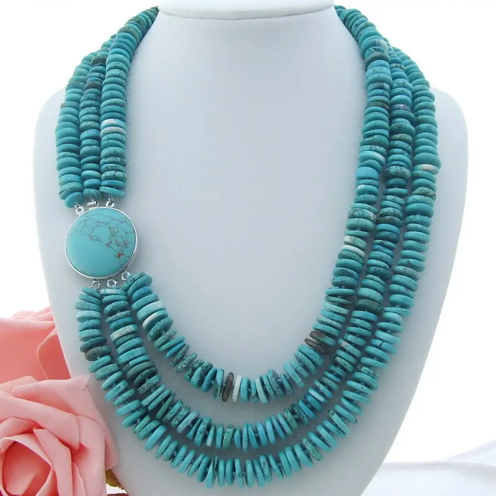 

AB052606 21"-25" 3 Strands Rondelle Blue Turquise Necklace