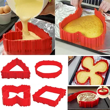 

Adjustable 4PCS Magic Silicome Cake Mold Heart Shade Rectangular Round Shade Bake Cake Stencil Cutter Baking Accessories