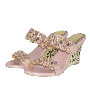 

Christia Bella Sexy Women High Heels Rhinestones Sandals Formal Party Wedding Buckle Stilettos Open Toe New Wedge Heels Slippers
