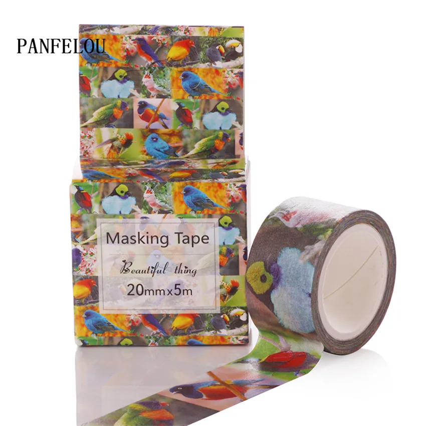 

PANFELOU 2CMx5M birds cartoon Stickers border masking adhesive line paper washi tape DIY Scrapbooking Hand account