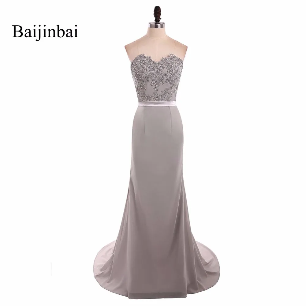 

Baijinbai Custom Made 2019 Mermaid Sweetheart Gray Lace Appliques Long Cheap Bridesmaid Dresses 2019 Elegant Women Dresses 536