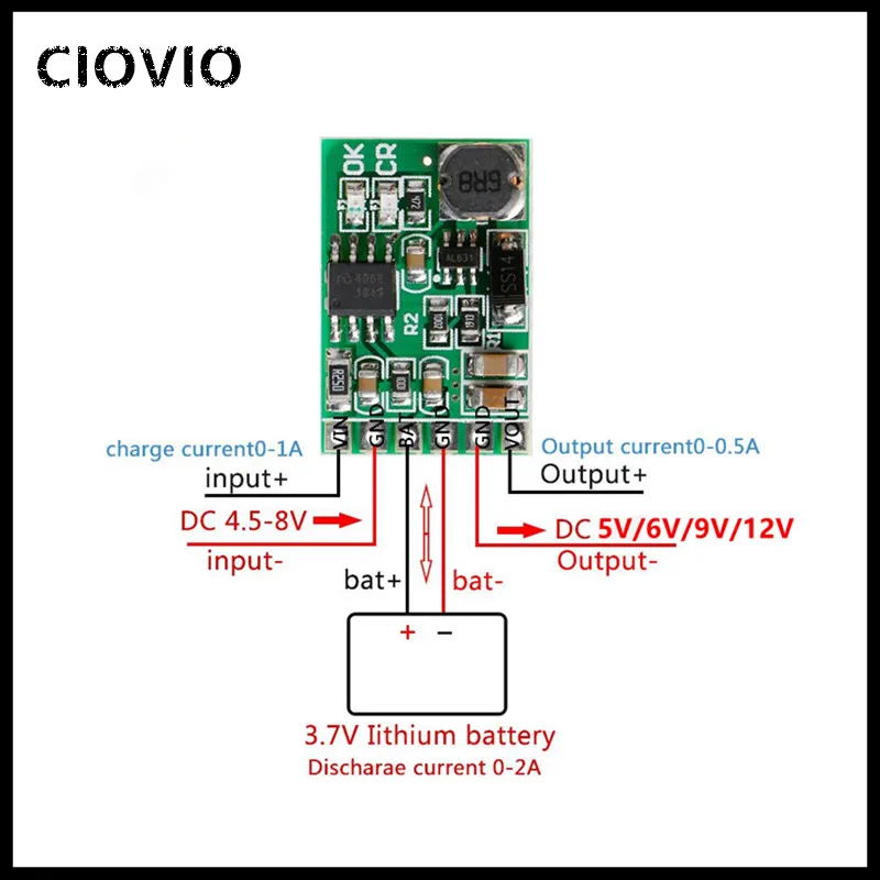 3.7V 4.2V Charger & 5V 6V 9V 12V Discharger Board DC DC Converter Boost Module for diy UPSmobile 