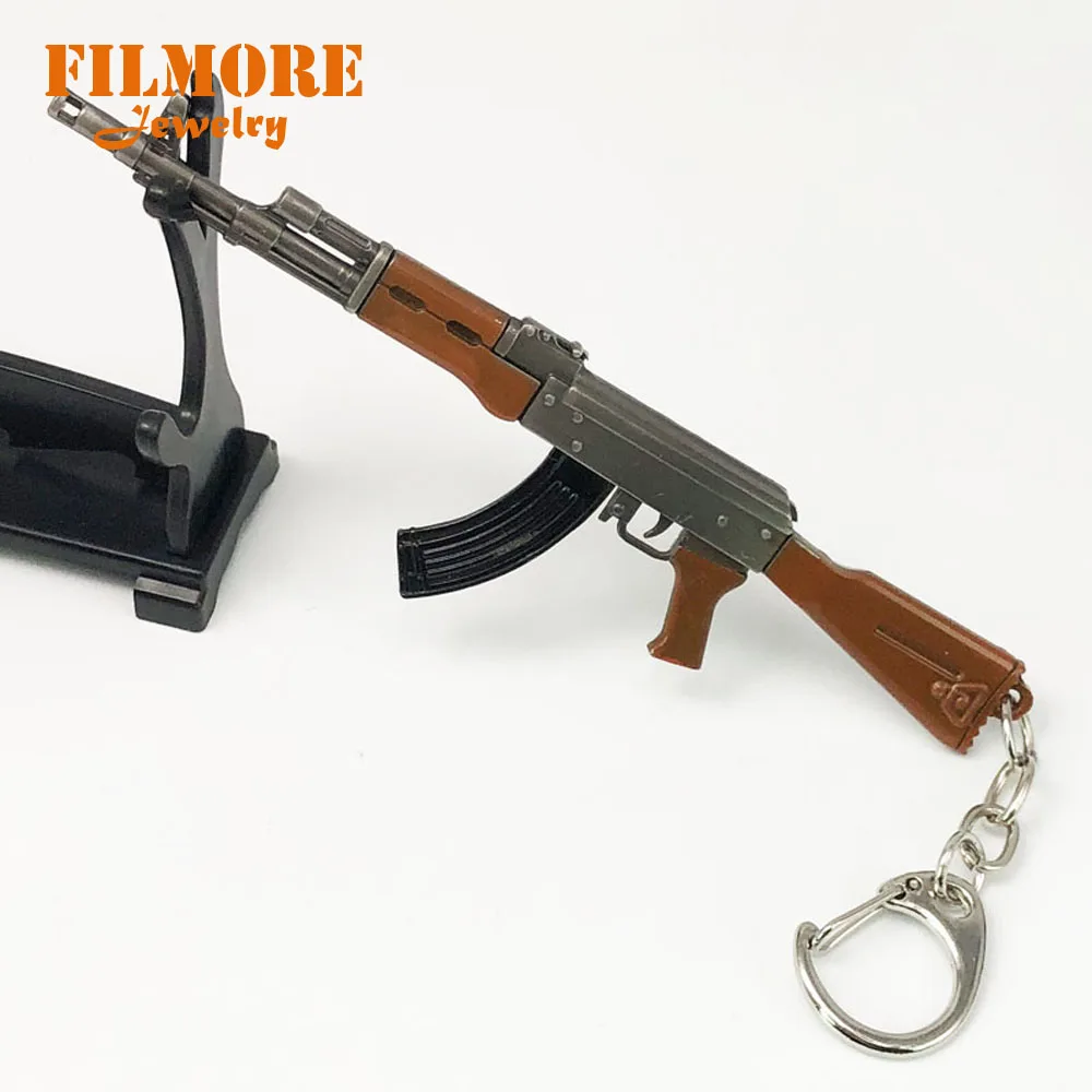 12 cm PUBG 7,62mm Rifle arma AKM Llaveros modelo AK 47 juguetes Llaveros Chaveiro Sleutelhanger anillo llavero