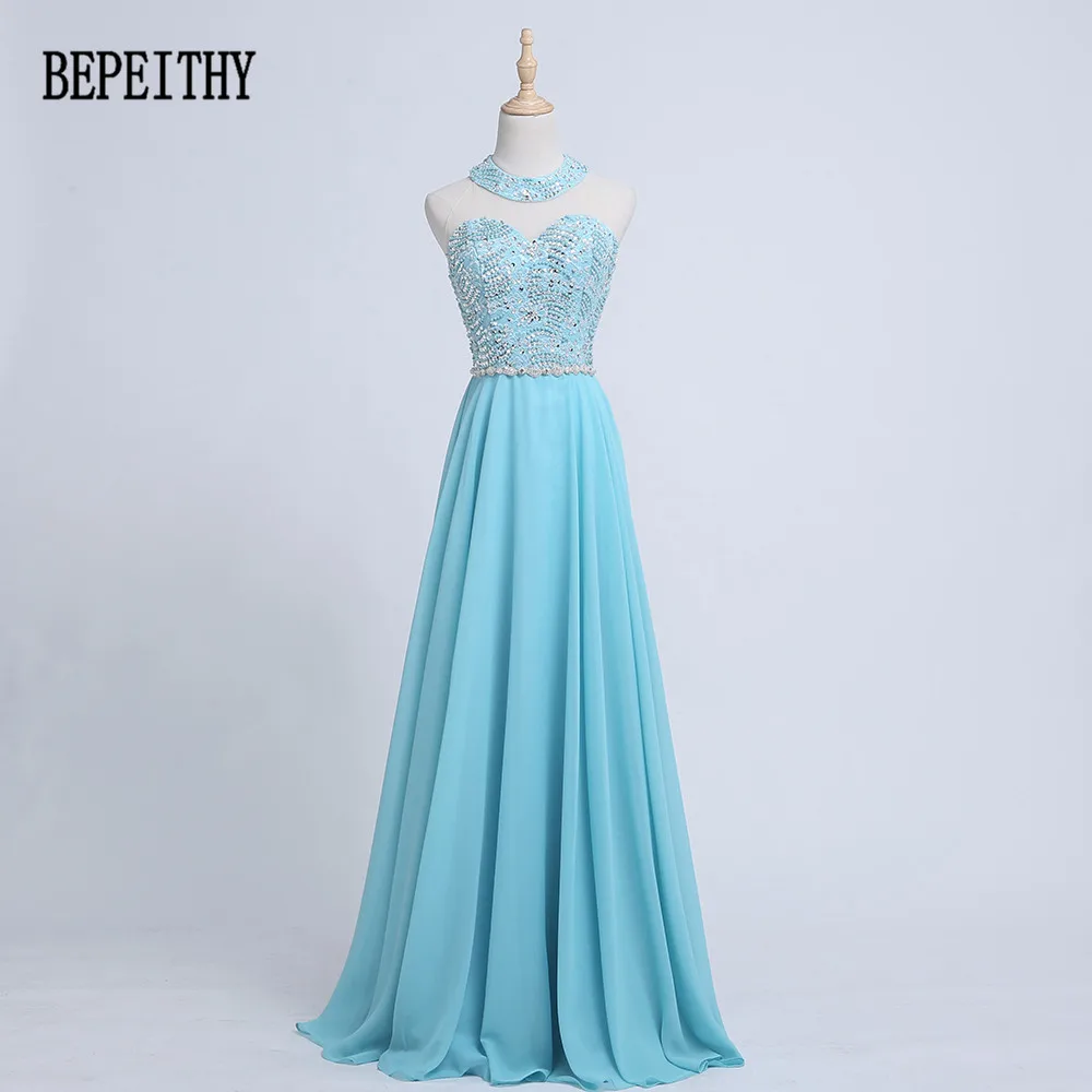 

BEPEITHY New Arrivl Real Photos 2019 A-Line Sheer Neck O-Line Chiffon Robe De Soiree Longue Formal Cheap Long Evening Dress