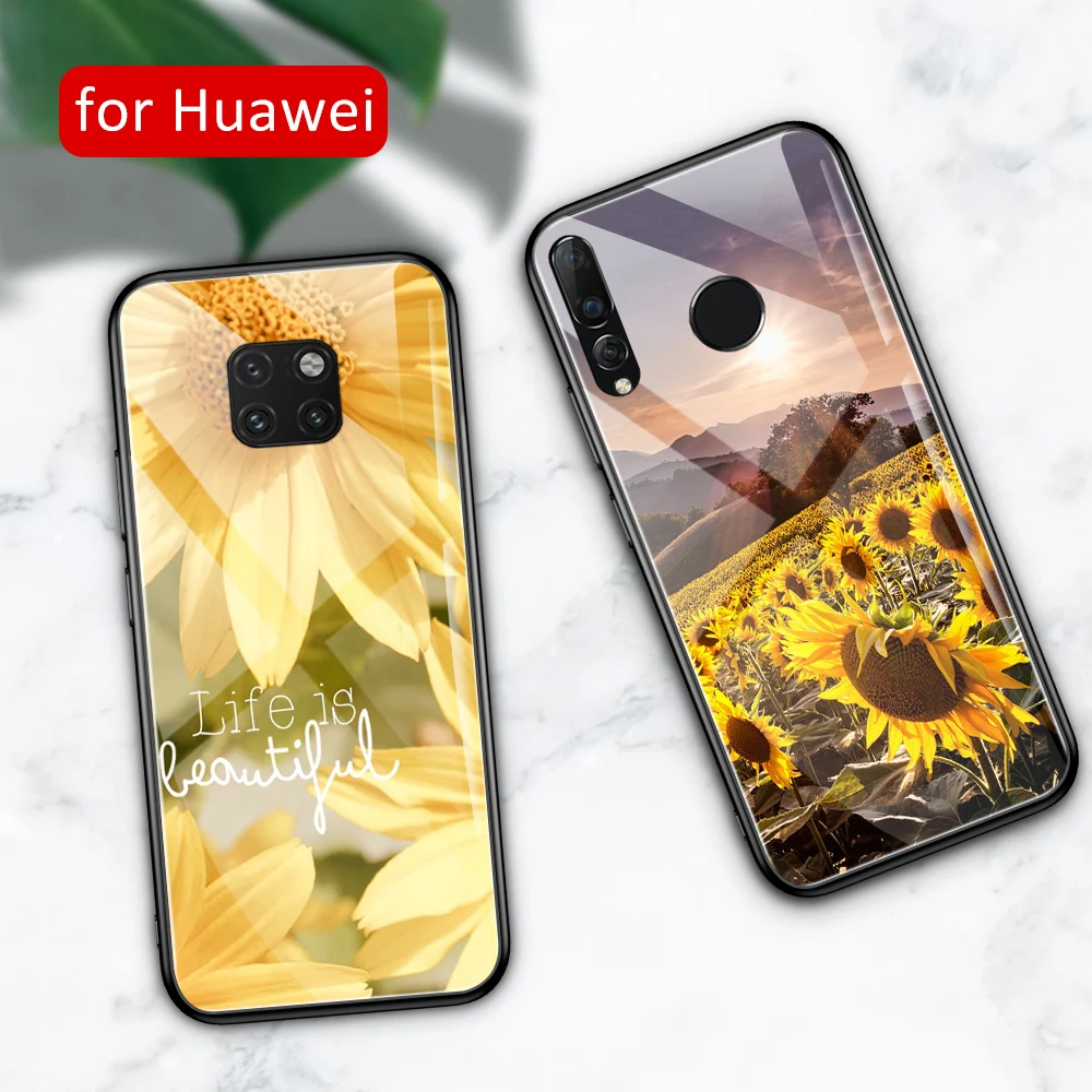 Для huawei mate 20 lite чехол Стекло nova 4 крышка с изображением подсолнуха для 9 10 pro 20x RS 3 3i