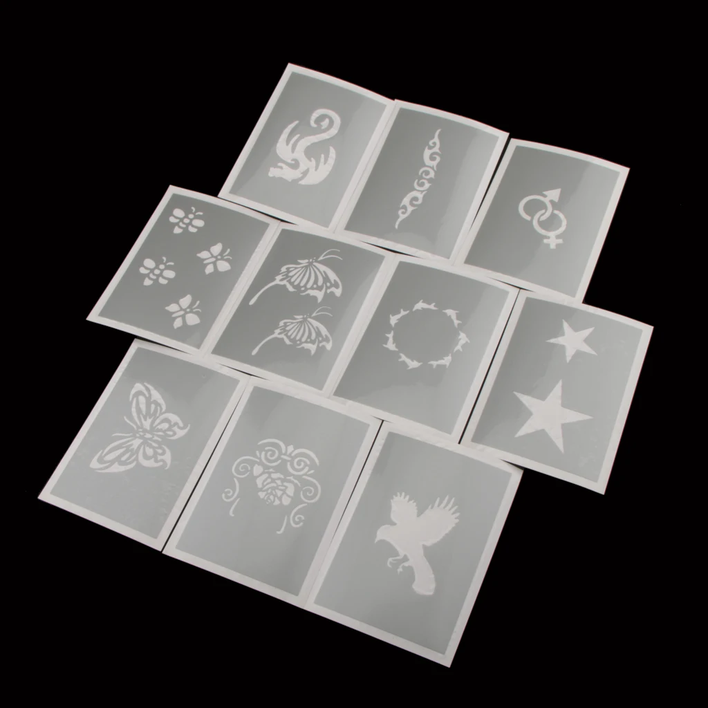 MagiDeal Temporary Body Art Face Paint Shimmer Glitter Powder Tattoo Stencils Brushes Tattoo accesories