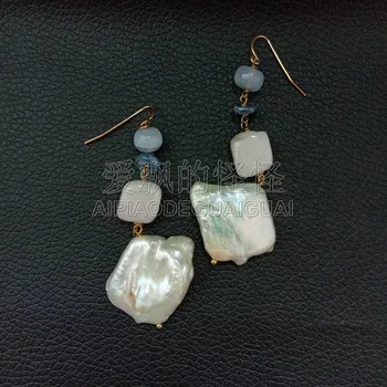 

E051615 25mm White Keshi Pearl Kyanite Kunzite lace Gems Earrings