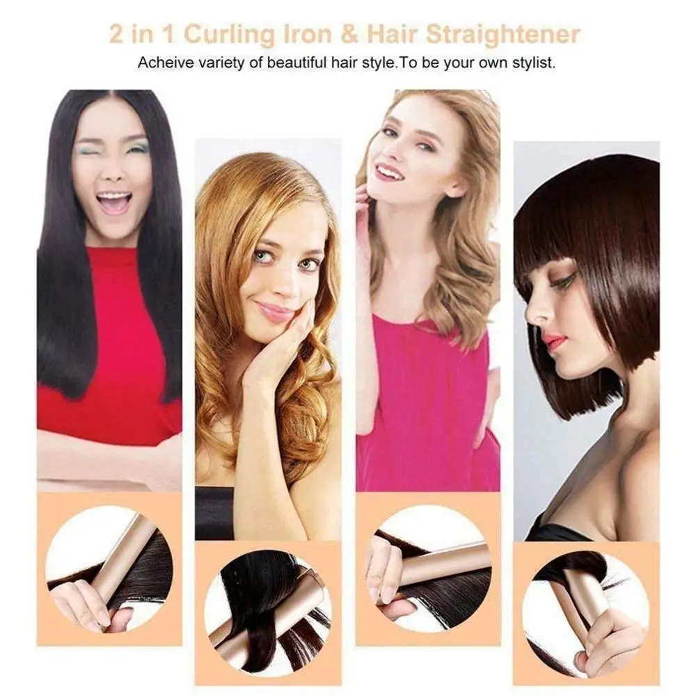 

Twist Straightening Curling Irons 2 in 1 Flat Iron Hair Curler Straighteners Professional Styling Tools Dual Voltage 100-240V
