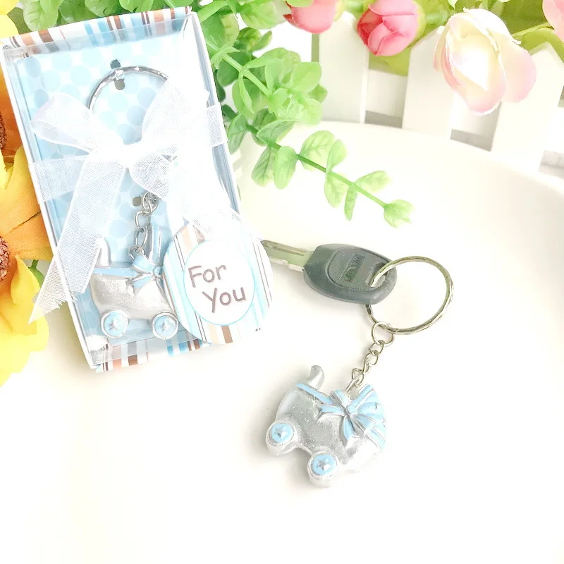 

Baby Shower party gift and giveaways for guests - Baby Carriage Design Key Chains Birth Christening Gift Keychain 80pcs/lot