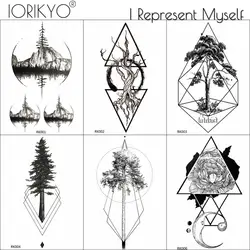 Iorikio, женские наклейки на руку, татуировки, геометрический лес, мужские сексуальные предплечья, Временные татуировки, черный треугольник