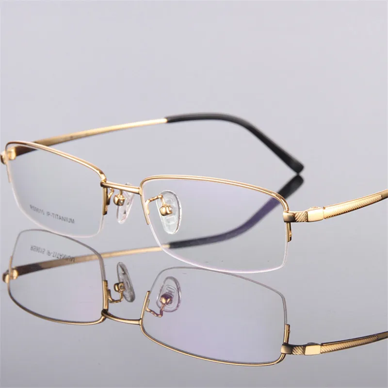 Мужские модные очки Золотые Сверхлегкие титановые оправы очки для Мужская оптическая рамка тонкая нога полуоправы 015