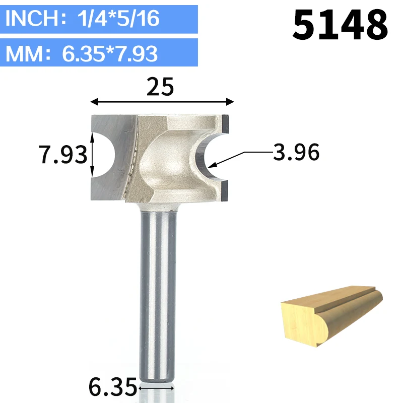 HUHAO 1 шт. 1/2 1/4 дюйма хвостовик полукруглый бит 2 Флейта концевая фреза для дерева без подшипник, деревообрабатывающий инструмент фреза - Длина режущей кромки: 5148