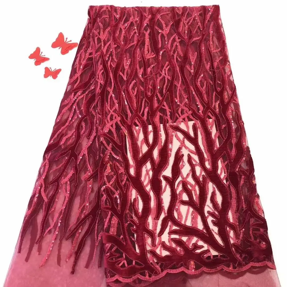 

High Quality Velvet African French Net Laces With Sequins Embroidery Swiss Voile Wedding Tulle Lace Fabric