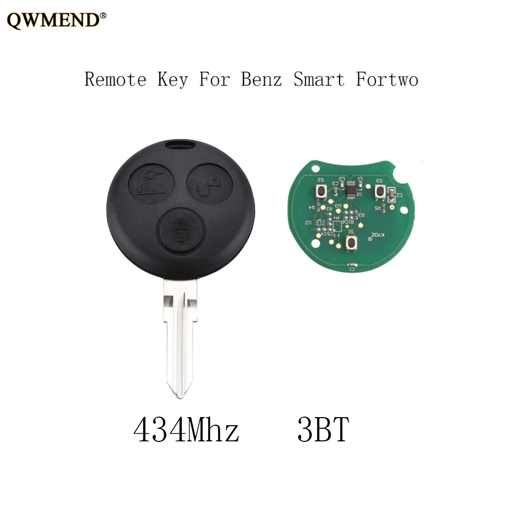 QWMEND 434 МГц полный пульт дистанционного ключа Fob лезвие для Mercedes Benz Smart Fortwo Forfour City