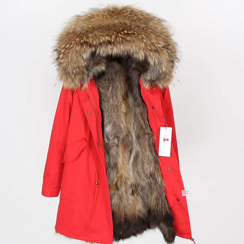 Maomaokong натуральным лисьим мехом пальто зимняя куртка Для женщин Длинная парка натуральный мех енота меховой воротник капюшон толстый теплый натуральный мех вкладыш парки