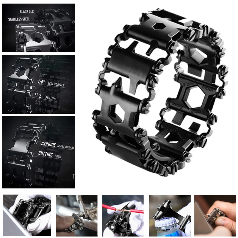 

Hottime Punk Style Stainless Steel Outdoor 29 Kinds of Multi-functional Tool Bracelet. Portable Multi Tools for Camping Hiking