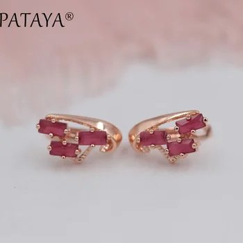 

PATAYA Exclusive Multicolor 585 Rose Gold Earring Green Square Natural Cubic Zirconia Dangle Earrings Women Fine Bohemia Jewelry