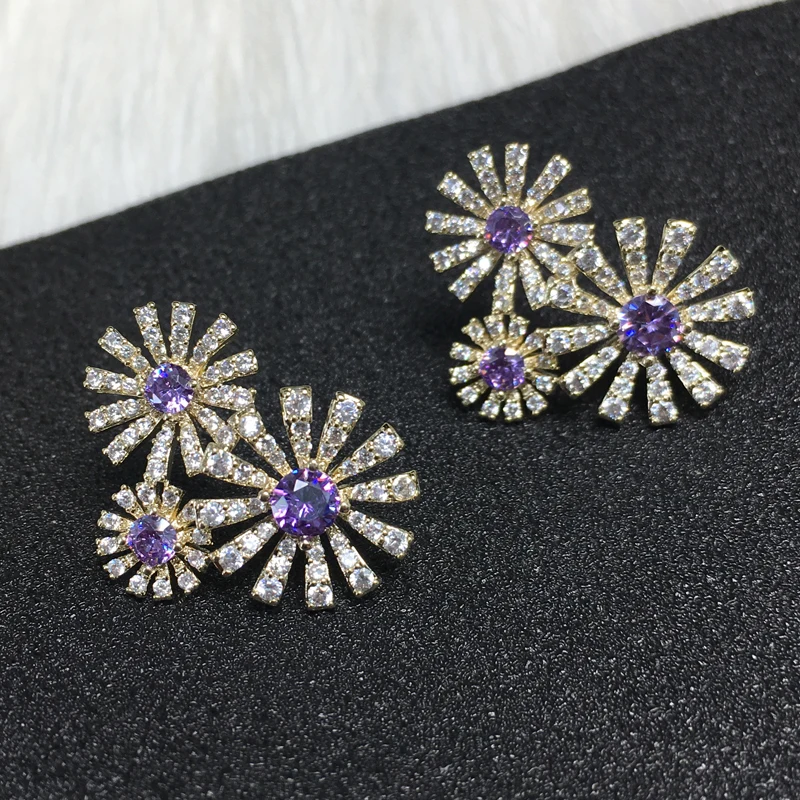 

Daisy Purple Multicolor Stud Earrings Lovely Korean Fashion Earrings Luxury CZ Stone XIUMEIYIZU Women Jewelry Wholesale