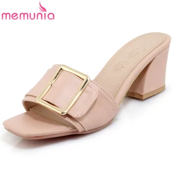 

MEMUNIA 2019 new arrival women sandals fashion buckle high heels summer shoes solid colors slip on elegant party shoes woman