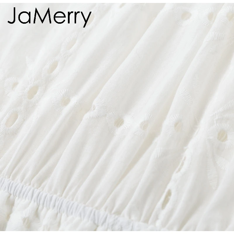 JaMerry, винтажное кружевное открытое белое платье с вышивкой, женские летние кружевные мини-платья с оборками, повседневное уличное короткое платье