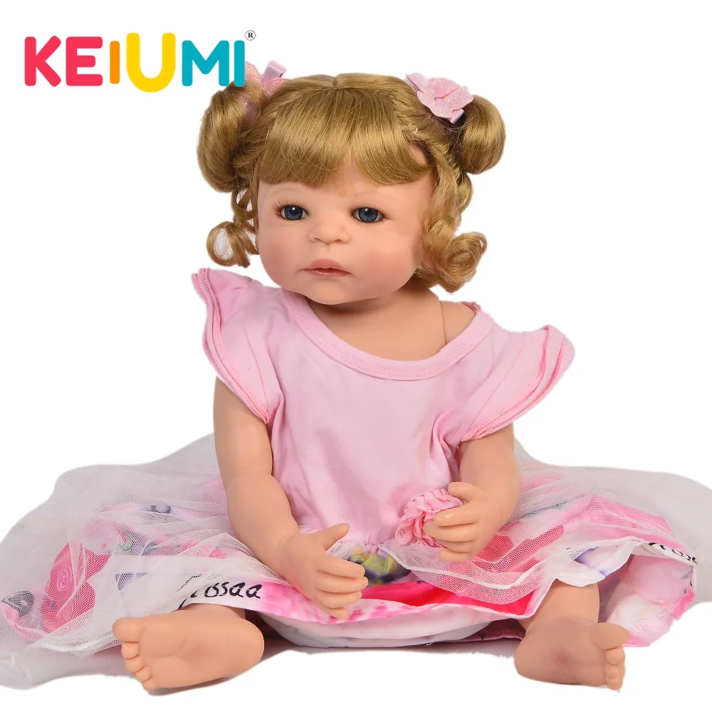 

KEIUMI 22'' Adorable Full Silicone Body Reborn Baby Girl Dolls Lifelike Princess Vinyl Reborn Doll Toddler With Rabbit Pet Toys