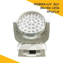 4 шт./лот) продвижение продаж белый корпус 36*18 Вт Led RGBWA+ UV 6в1 Zoom Moving Head Light