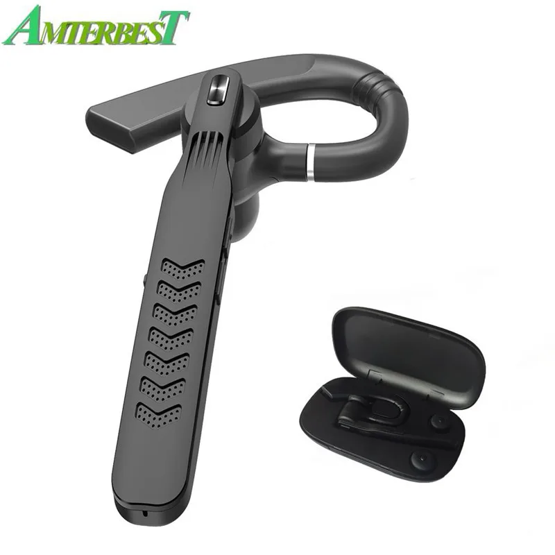 

AMTERBEST Wireless Headset Bluetooth Business Headphone Hands-Free Earphone Stereo Noise Cancelling Earpiece with Mic for Phones