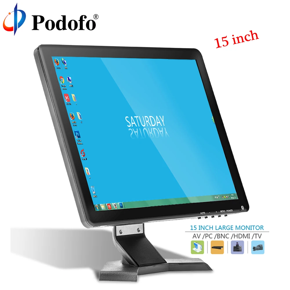 

Podofo 10.1" LCD HD Monitor Mini TV & Computer Display Color Screen 2 Channel Video Input Security Monitor With Speaker VGA HDMI