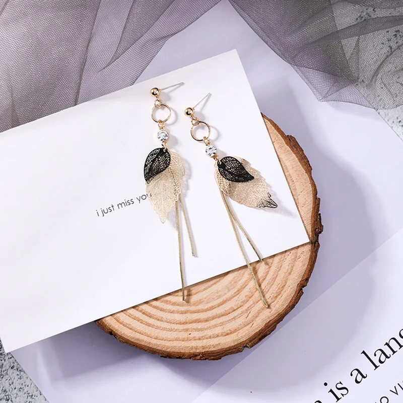 2019 Korean Earrings Trendy Ginkgo Earrings Long design Jewelry Gold Color leaf boucles d oreille Pendientes For Girls Gift (3)