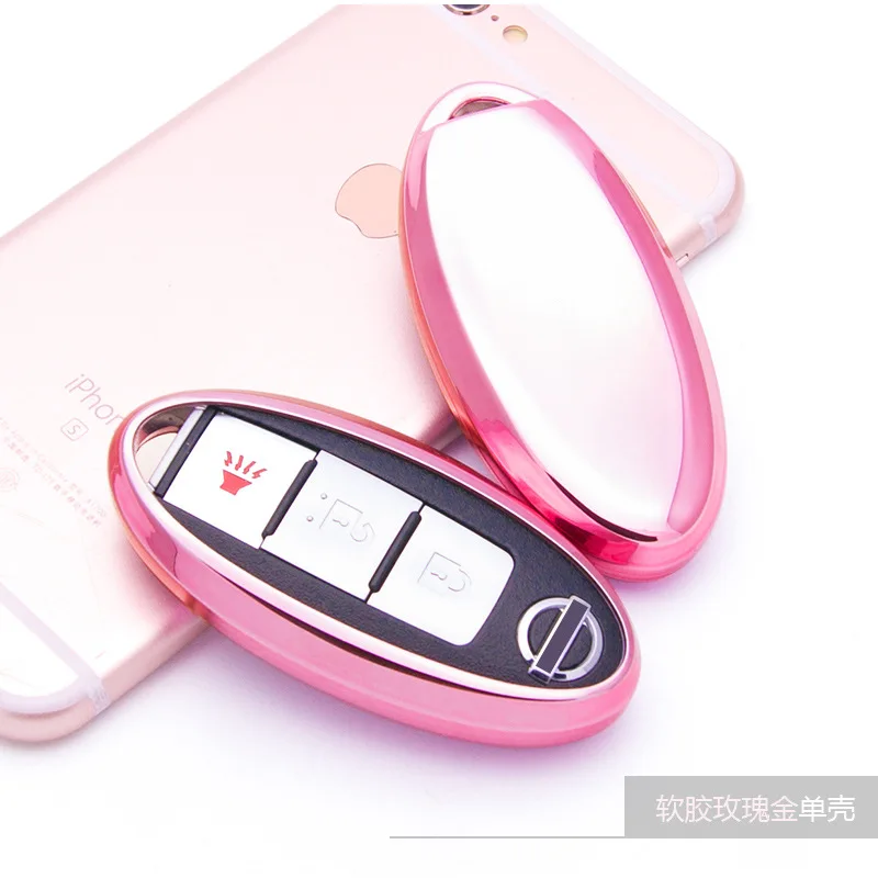 Новинка, автомобильный стиль, мягкие ТПУ чехлы для ключей чехол подходит для автомобильного ключа Nissan 3/4/5 Кнопка Tiida Sunny/Teana/X-Trail/Livina Sylphy - Название цвета: A-pink