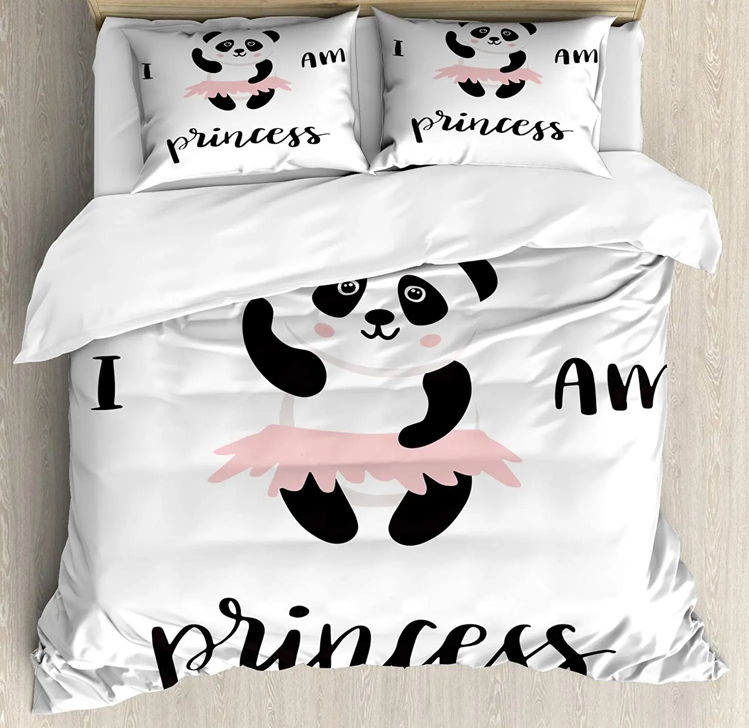 

I am a Princess Duvet Cover Set Queen Size Funny Ballerina Panda Bear Dancing in Pink Skirt Baby Kids Bedding Set Charcoal