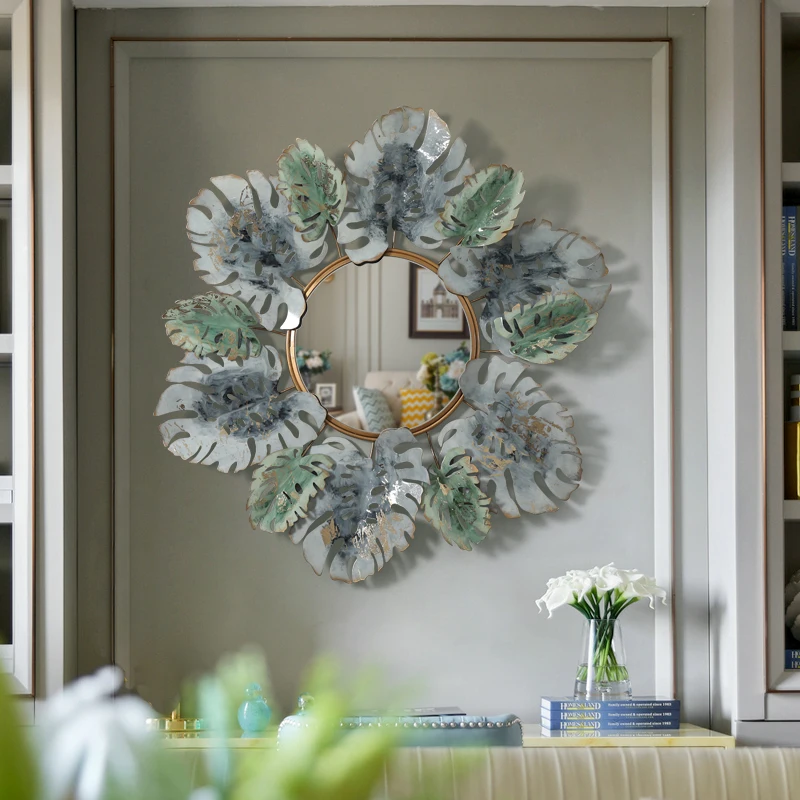 

Modern Wrought Iron Decorative Mirror Wall Hanging Crafts Wall Decoration Livingroom Sofa Background Porch Wall Sticker Ornament