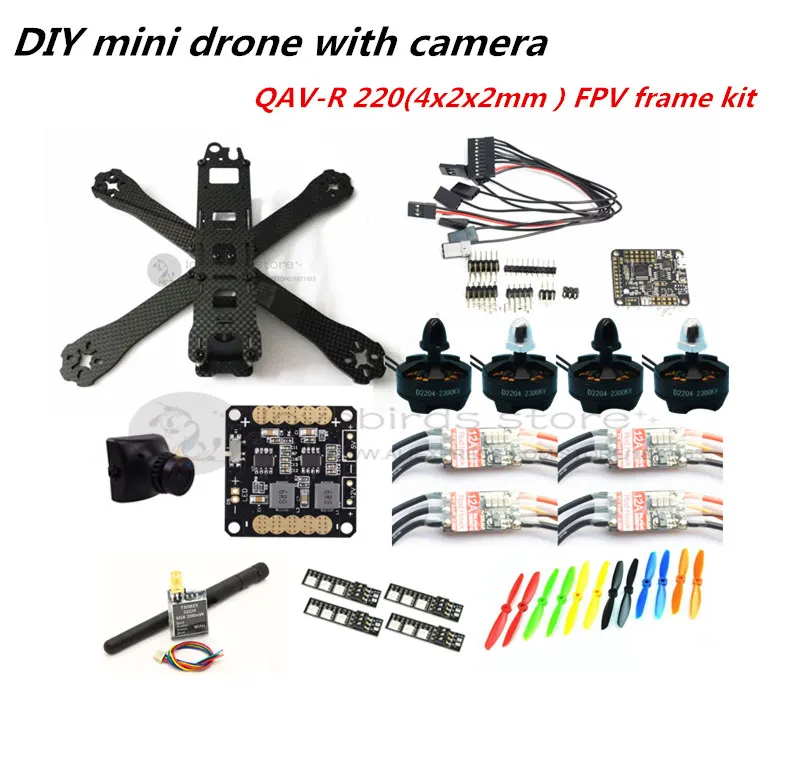 

DIY mini drone QAV-R220 pure carbon 4x2x2 FPV frame kit D2204 + Red Hawk BL20A ESC OPTO + NAZE32 Rev6 + 700TVL camera + TS5823