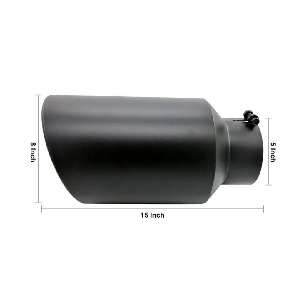 VictSing Muffler Car Exhaust Universal Car Chrome Stainless Steel Exhaust Tail Pipe Low Noise Bolt-On Exhaust Tip Black 15 inch (13)