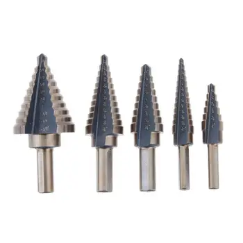 

5pcs Step Drill Bits 1/4" 3/8" Round Cobalt Multiple Hole 50 Sizes High Speed Steel HSS Wood Metal Drilling Bit Set Power Tools