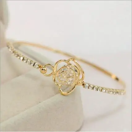 

High grade Handwear Vintage Rose Charm Bangles For Women Rhinestone Bracelets Gift Bangle Cuff Bracelet Bijoux