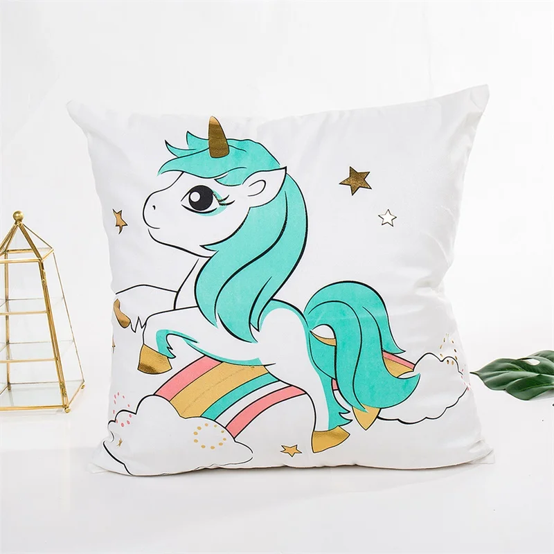 Fuwatacchi Cute Unicorn Cushion Cover Gold Stamping Throw Pillow Cover New Rainbow Christmas Decorative Pillows for Home Chair