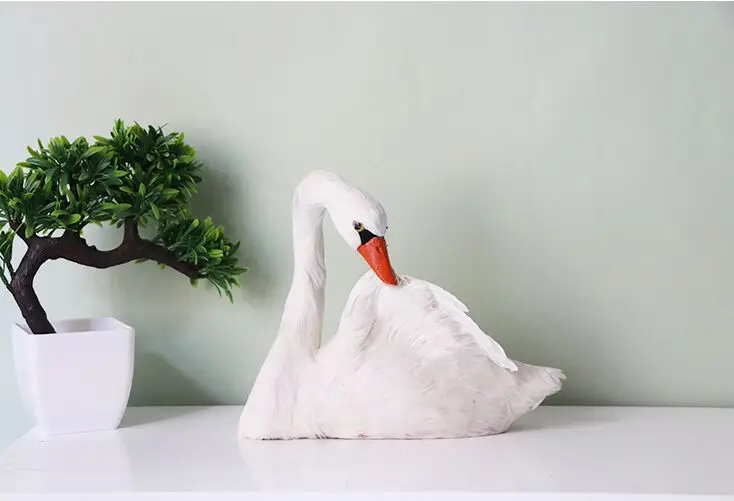 

large 20x24cm white swan model polyethylene & furs handicraft,garden decoration gift A0687