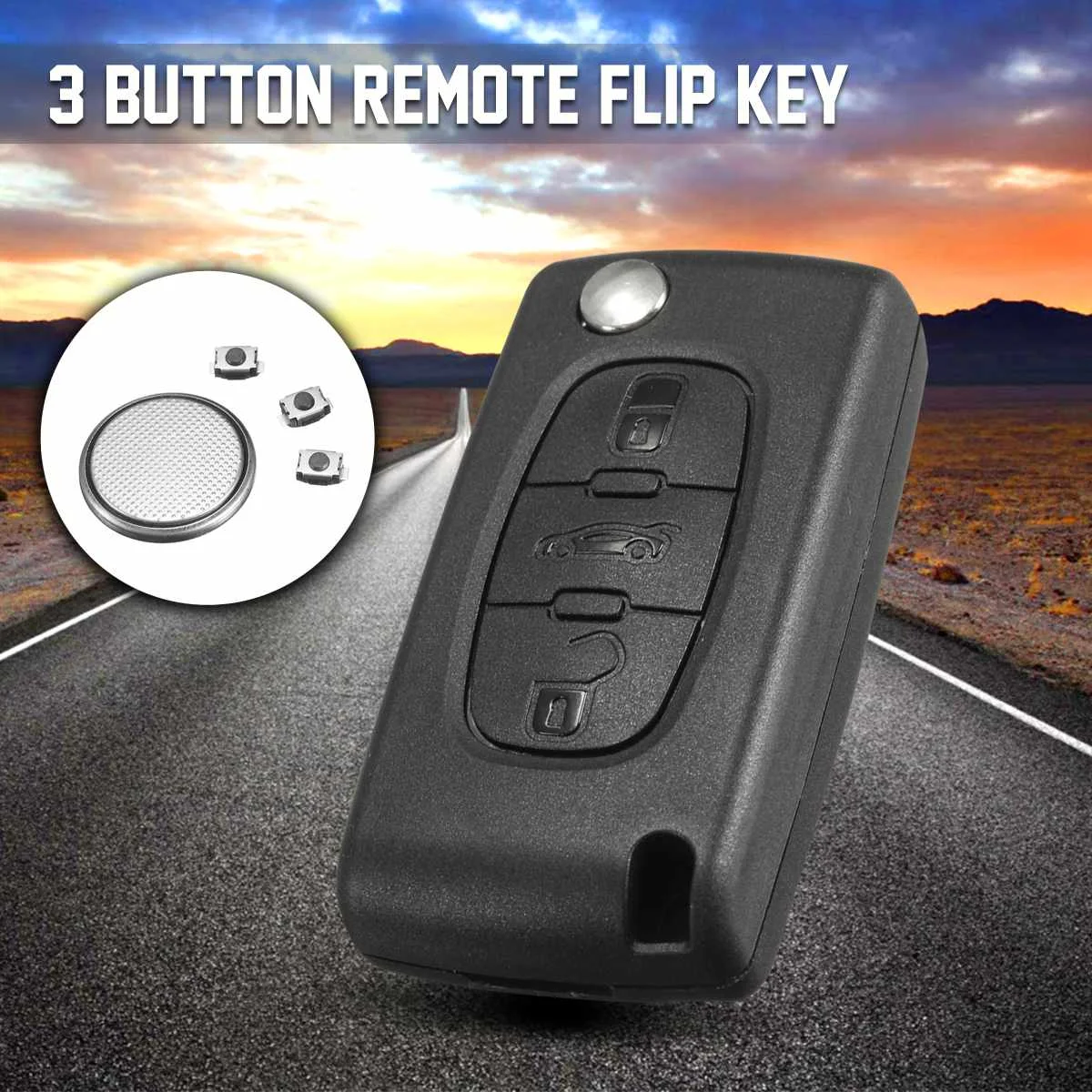 

3 Button Car key Case For Peugeot 407 For Citroen Berlingo Dispatch Flip Folding Remote key Shell w/CR1620 battery micro switche