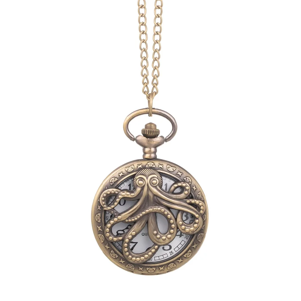 

Steampunk Octopus Hollow Half Hunter Quartz Pocket Watch Necklace Vintage Necklace Pendant Clock for Kids Men Women reloj