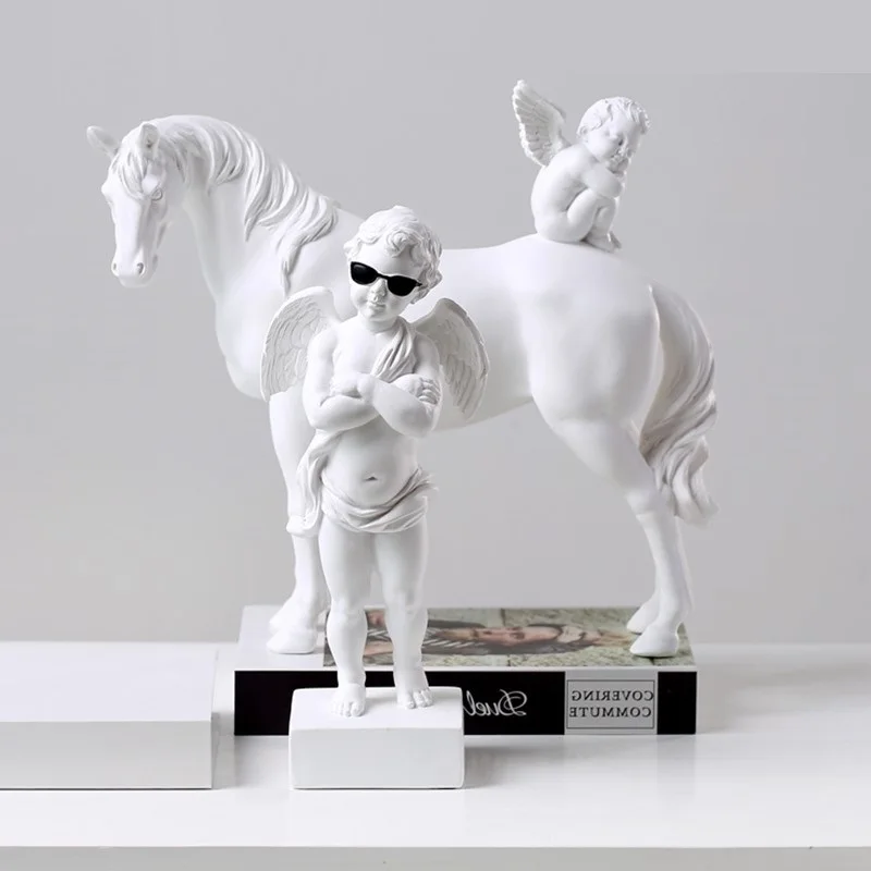 Римская мифология белый Амура ангел фигурки лошадей статуя изделия из смолы украшения дома аксессуары R1762
