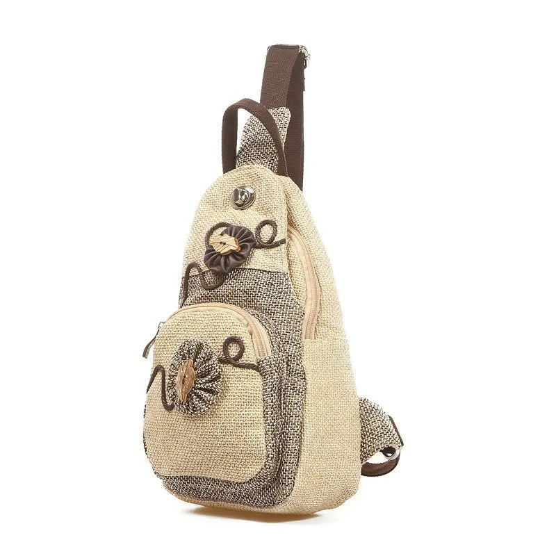 

Handmade High Quality Students Crossbody Bag Art Linen Chest Bag Female Woven Flower Shoulder Bags Canvas Girls Shoulder Bags