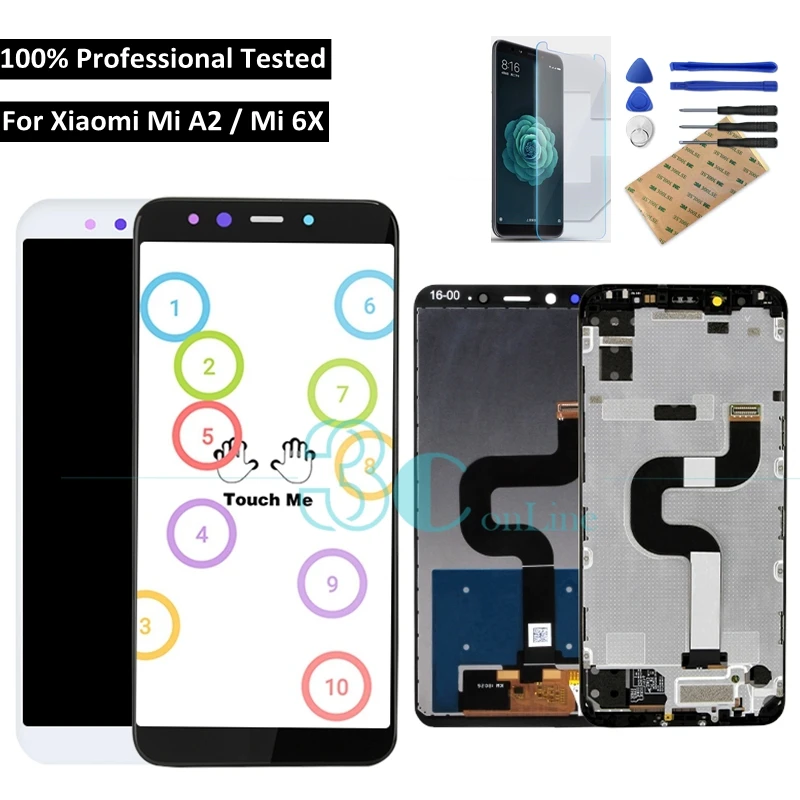 5 99 &quotXiaomi Mi A2 ЖК-дисплей дигитайзер сенсорный экран сборка 10 точек + рамка 6X Замена