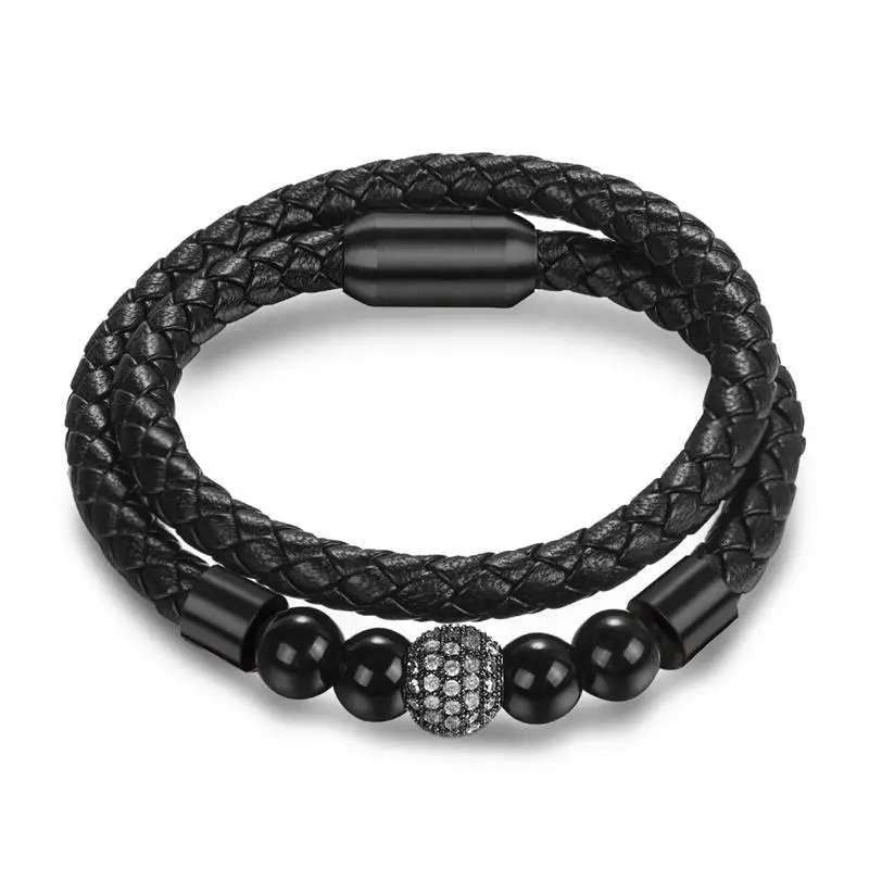 Jiayiqi New Fashion Leather Beaded Bracelet For Men Women Braided Leather Rope Bangles Natural Stone Beads Punk Rock Men Jewelry - Окраска металла: Black 2