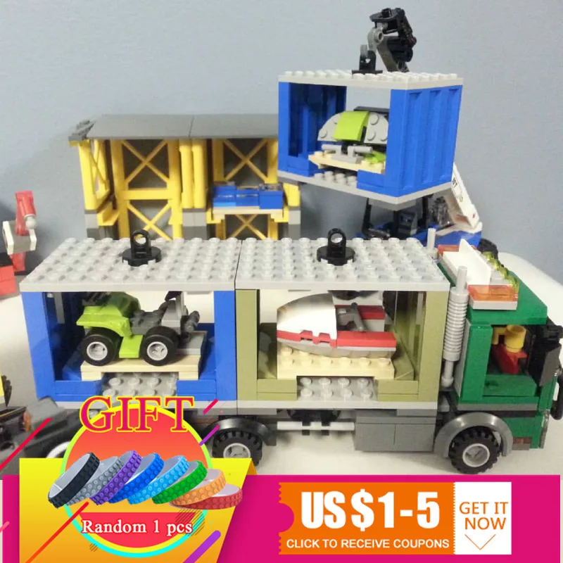 

02082 829Pcs The Cargo City Series Terminal Set Bricks Set Educational DIY Compatible 60169 Toy for Children